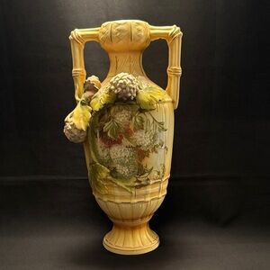 Antique Cream Floral Vase with Handles